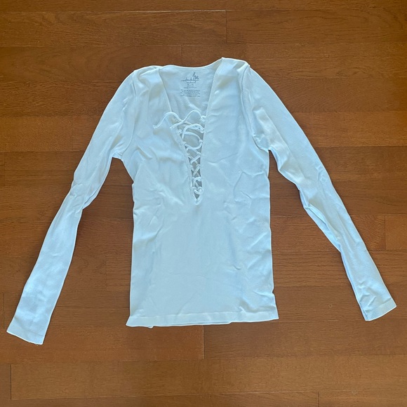 Free People - Intimately - White Stretchy Fitted Top w/lace-up front - Picture 1 of 3